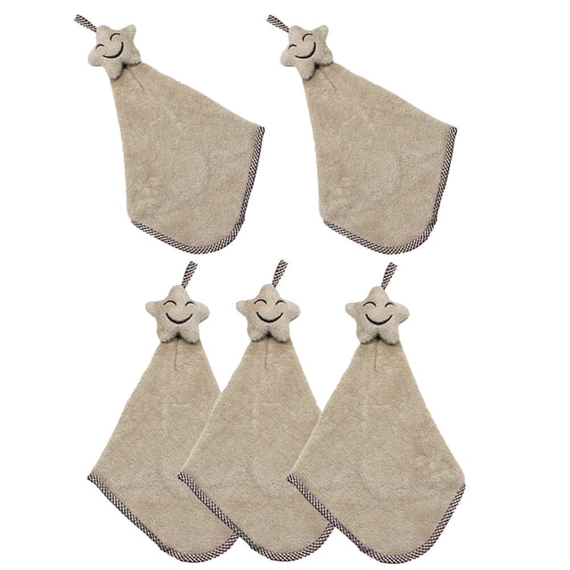 OULII Serviette Carrée Petite 5 Pcs en Polaire Corail Beige Serviette à Main Suspendue pour Usage Visage