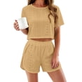 thumbnail image 2 of Endives Womens Pajama Sets Hollow Out Breathable Short Sleeve Tshirt and Shorts Split Home Set Two Piece Pajamas Matching Sets Women Clothing, 2 of 7