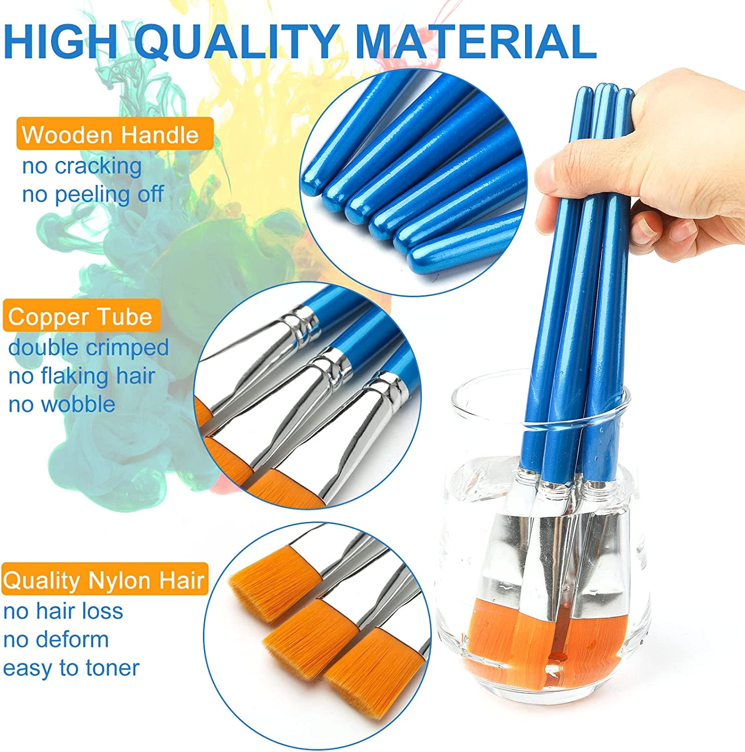 1 inch Flat Paint Brushes for Acrylic Painting, 32 Pieces Large Acrylic Paint Brushes Bulk for Acrylic, Watercolor, Oil, Crafts, Face Body Art