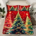 thumbnail image 2 of Feelyou Green Red Tree Bed Sheets, Bling Gold Stars King Sheets, Merry Christmas Sheet Set, Luxury Bedroom Decor,4 Pieces, 2 of 7