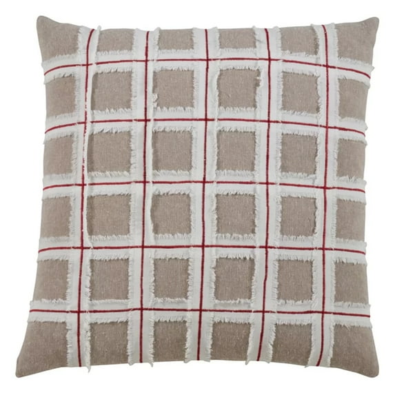Fennco Styles Chic Frayed Windowpane 100% Cotton Decorative Throw Pillow Cover & Insert 16 x 16 Inch
