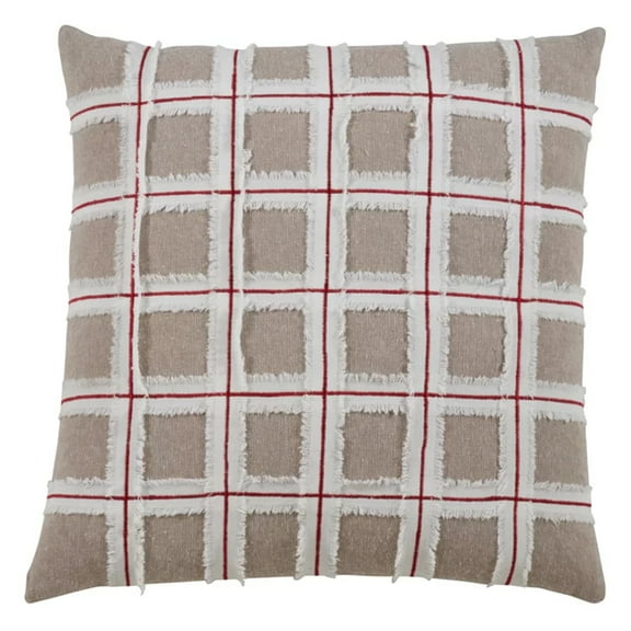 Fennco Styles Chic Frayed Windowpane 100% Cotton Decorative Throw Pillow Cover & Insert 16 x 16 Inch