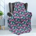 thumbnail image 4 of Floral Soft Flannel Fleece Throw Blanket, Pattern of Monstera Leaf Pink Flowers Tropical Arrangement, Cozy Plush for Indoor and Outdoor Use, 60" x 80", Pale Petrol Blue Teal, by Ambesonne, 4 of 5