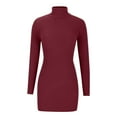 thumbnail image 4 of Wancir Women's 2024 Ribbed Long Sleeve Sweater Dress High Neck Slim Fit Knitted Midi Dress, 4 of 9