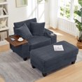 thumbnail image 2 of Aukfa Corduroy Chaise Lounge Chair with Ottoman, Hidden Rotating Table, Storage Armrest with Cup Holder, USB Port & Bluetooth Speaker, Dark Gray, 2 of 8