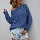 thumbnail image 5 of Gabardina para mujer largo de cuello Rojoondo de color sólido Suéter de punto de un solo pecho informal de talla grande (Azul, M), 5 of 5