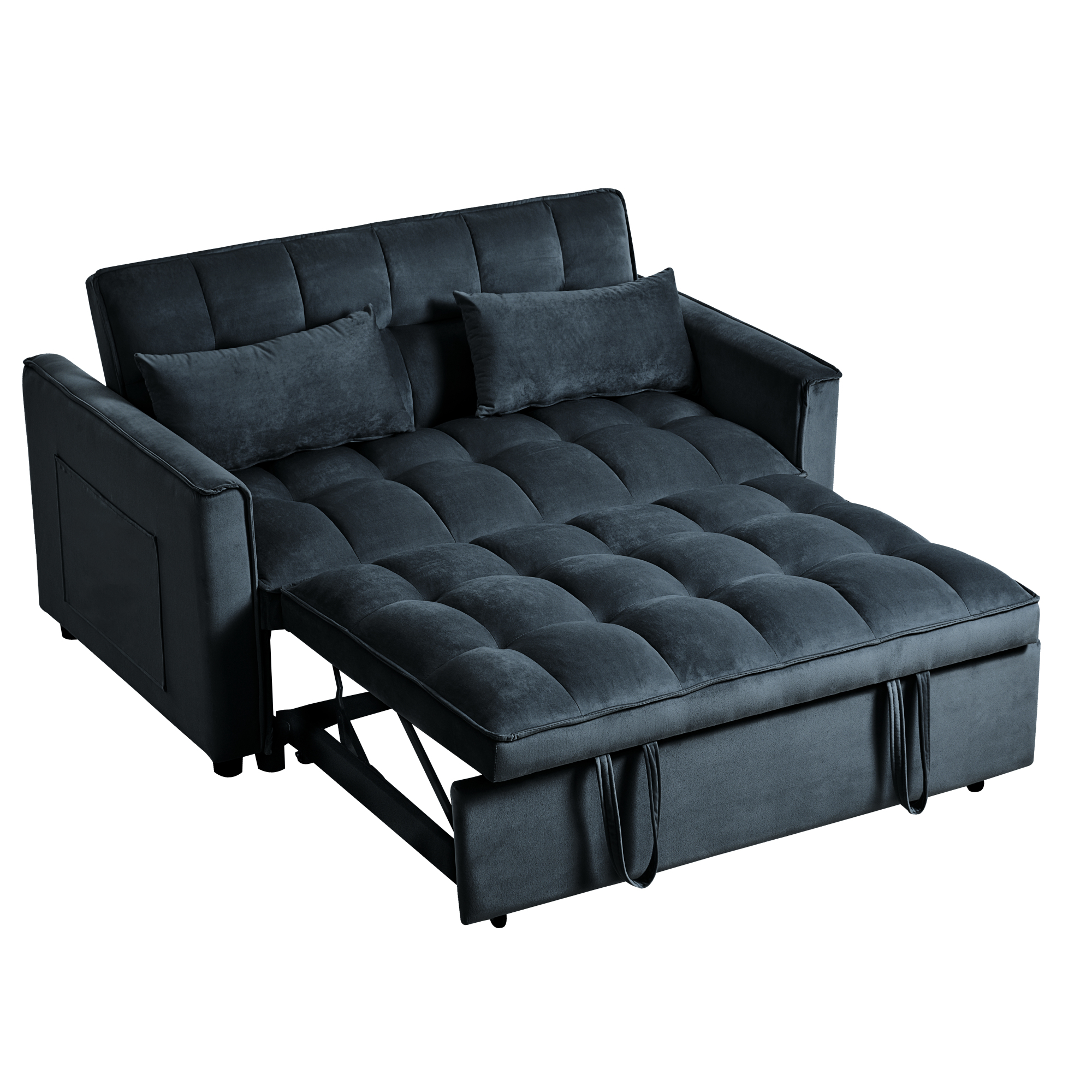 Jopath 3 in 1 Convertible Sofa Bed,Modern Pull Out Couch Slepper Bed with Adjustable Backrest,Velvet Loveseat Couch with Pillows & Pockets for Living Room Apartment Office,Black