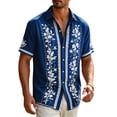 thumbnail image 4 of Havenx Shirts for Men Short Sleeve Floral Print Shirts Button Up Collared Outfits Vintage Hawaiian Summer Beach Vacation Clothing,Dark Blue S, 4 of 4
