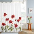 thumbnail image 4 of Shower Curtain Red Poppy Shower Curtains for Bathroom Decor, Waterproof Polyester Shower Curtain Set with Hooks, Small Stall Size 36" x 72" Spring Flowers Green Leaf, 4 of 9