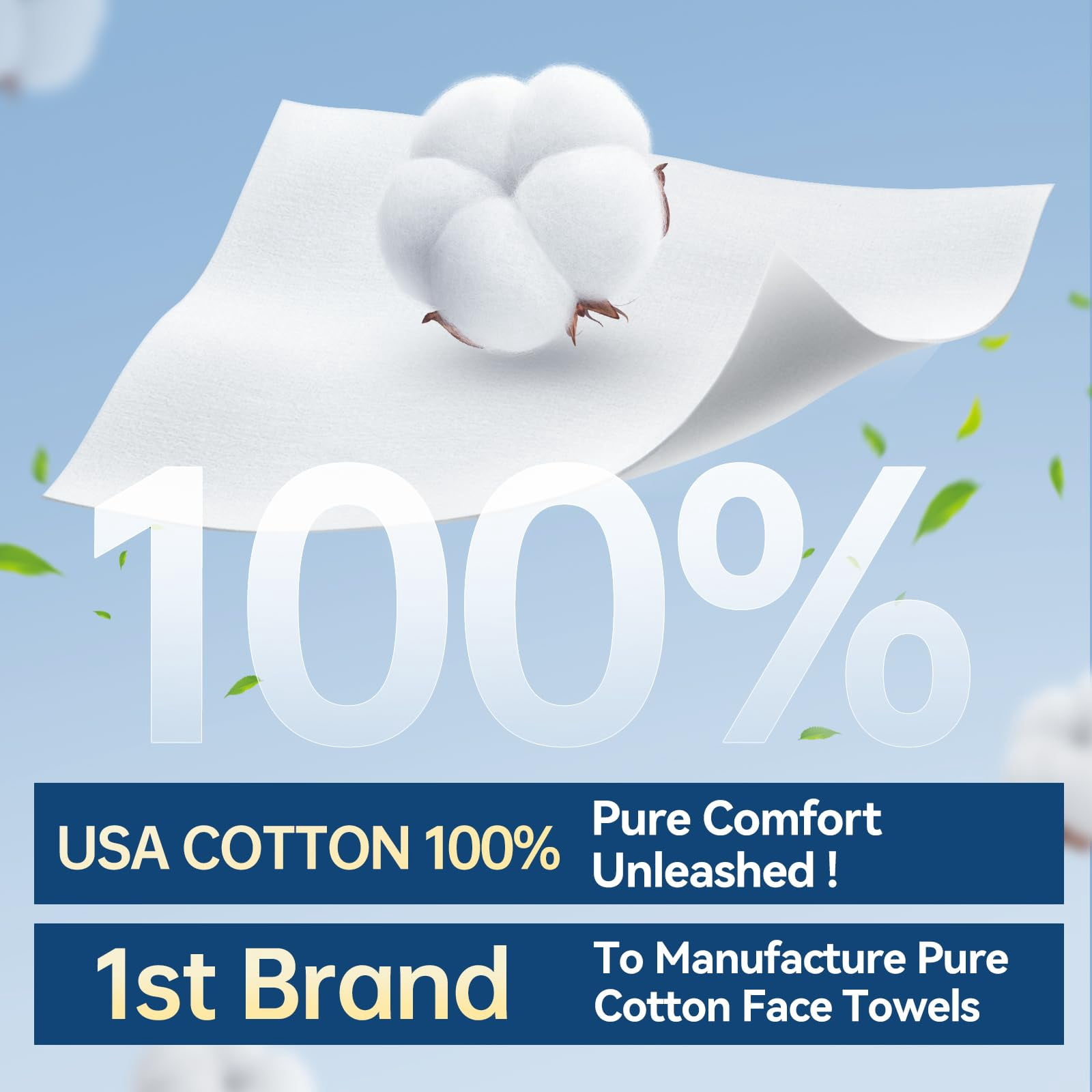 Winner Face Towels, 100% USA Cotton Facial Towel , Makeup Remover Wipes, Dry/Wet Use, Face Towelettes Disposable, Unscented Cotton Tissues for Sensitive Skin, Facial Cleansing, Nursing, , 7.87" x 7.8