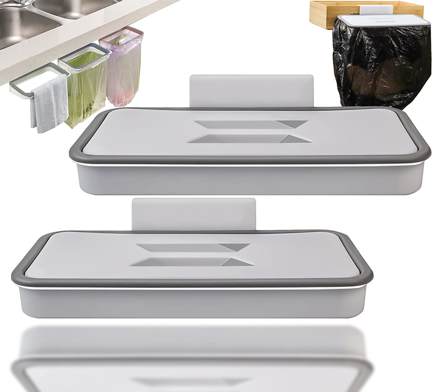 2 Pack Hanging Trash Bag Holder with Lid, Portable Trash Bag Holder