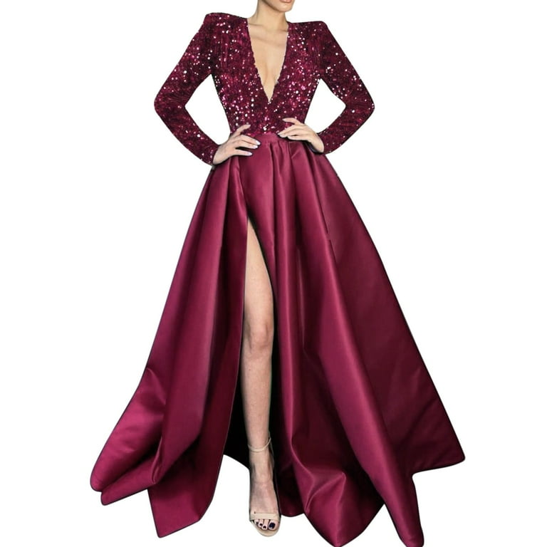 GZWYHT Dresses for Women 2025,Prom Dresses New Feminine One Shoulder Long  Sleeve Beaded Large Swing Sequins Split Long Dress Evening Dress Formal  Dresses,Graduation Dress,Red 2 Dress,Sequin Dress 2XL - Walmart.com