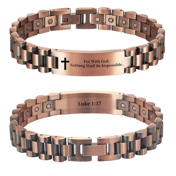 Metaljc Magnetic Stainless Steel Bracelet for Men, Engraving Bible Verse, 8.3 in