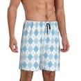 thumbnail image 2 of Kdxio Blue and White Squares Print Mens Sleep Shorts Bottoms Soft Comfy Pajama Wear Pants with Drawstring Pockets, 2 of 7