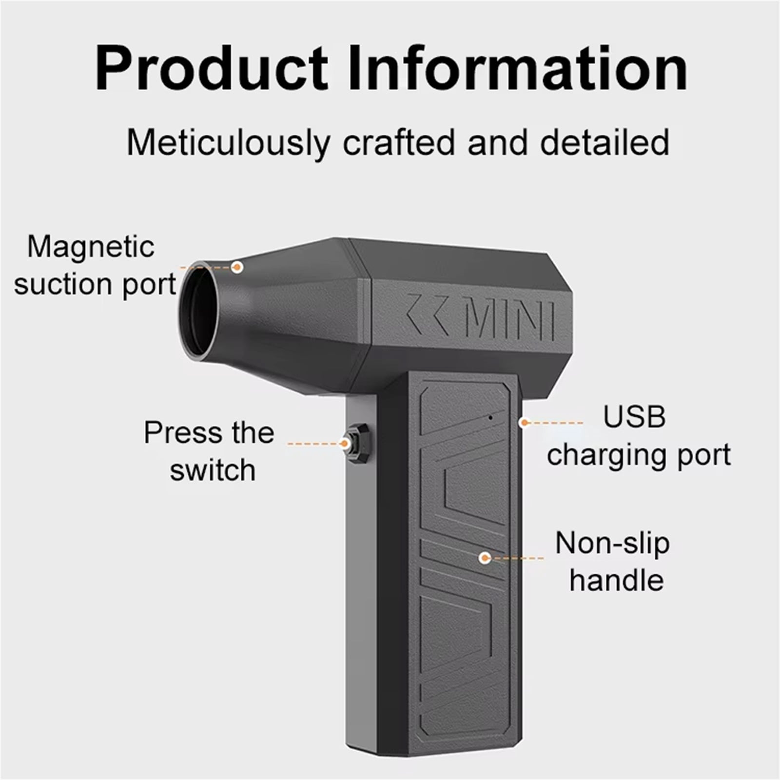 Mini Cordless Air Duster, 130000RPM High - Speed Brushless Motor Air Blower with Dual Magnetic Nozzles, Rechargeable Computer Cleaner for Keyboard, Car, Electronics
