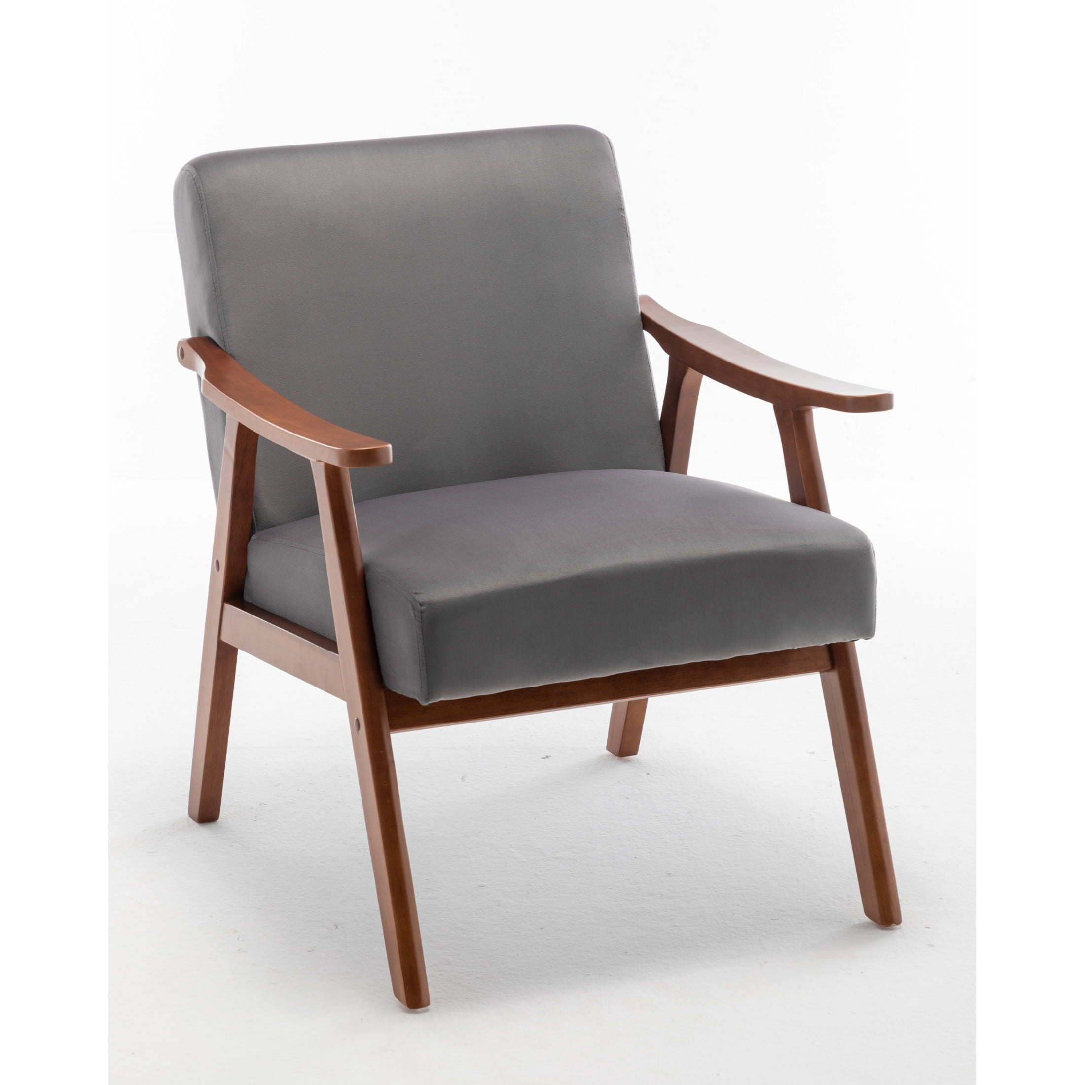GDF Studio Mid-Century Modern Accent Chair with Velvet Upholstery & Solid Wood Frame, Gray