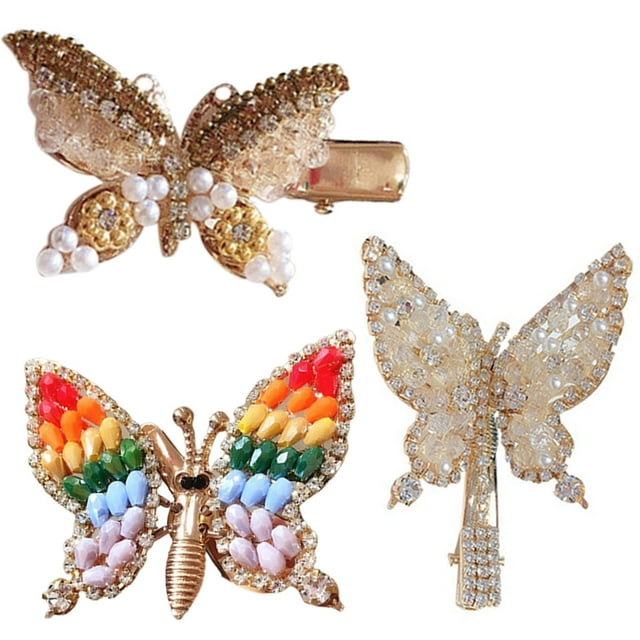 Duckbill Hair Clip Papillon: 3pcs Faux Perle Strass Cheveux Barrette Barrette Cheveux