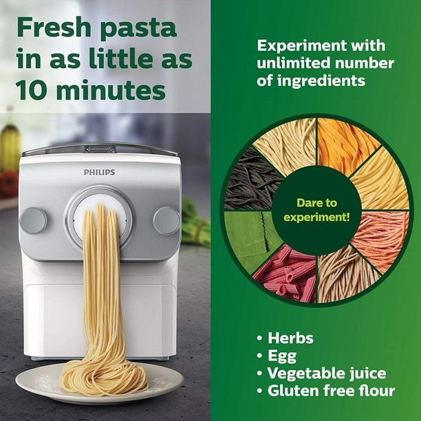 ruptura audible Vegetación New Philips Avance Collection Pasta and Noodle Maker Plus w/ 8 Pasta  Shaping Discs, White - HR2378/06 - Walmart.com