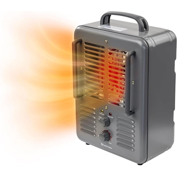 1,500-Watt Milkhouse Style Electric Portable Utility Heater with Adjustable Thermostat, Overheat Protection, and Safety Tip-Over Switch, Grey