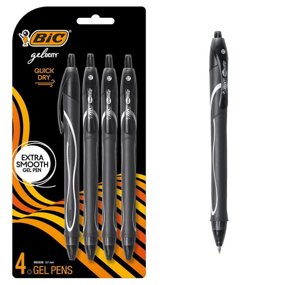 BIC Gelocity Quick Dry Gel Pens, Black Ink, Medium Point (0.7mm), 4-Count