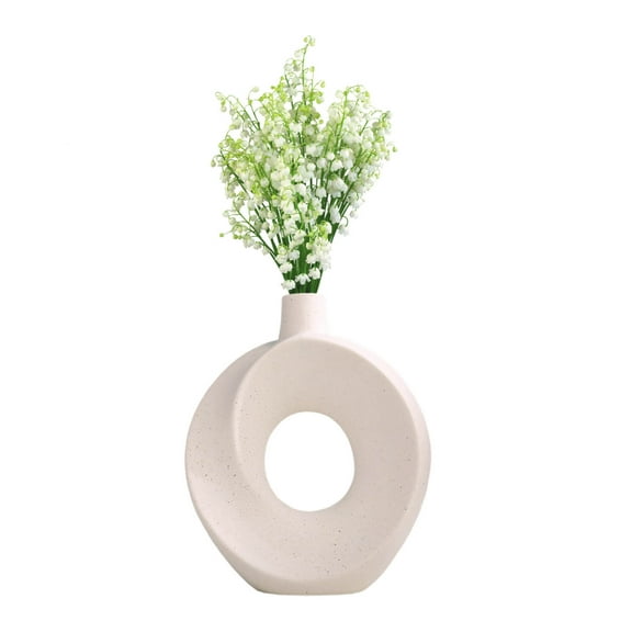 Amacok Ceramic Vase with Donut Shaped, Circle Hollow Ceramic Vase for Flowers, Vase for Home Decor with Hole in Center, Modern Decorative Vase Centerpiece, Boho Round Vase