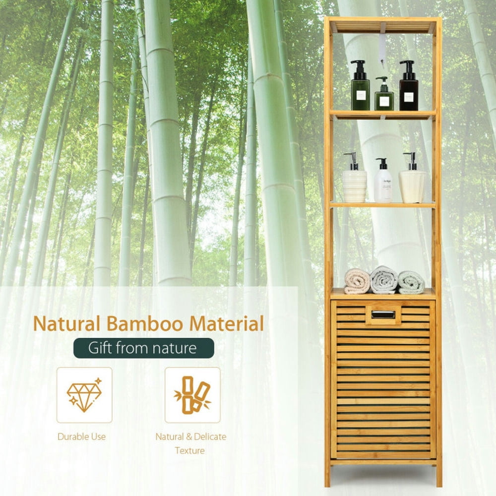 Finihen Bathroom Storage Cabinet, Bathroom Floor Cabinet, Bamboo Tower Hamper Organizer with 3-Tier Storage Shelves, for Bathroom, Living Room, Bedroom, Kitchen, Natural Finihen Bathroom Storage Cabinet, Bathroom Floor Cabinet, Bamboo Tower Hamper Organizer with 3-Tier Storage Shelves, for Bathroom, Living Room, Bedroom, Kitchen, Natural