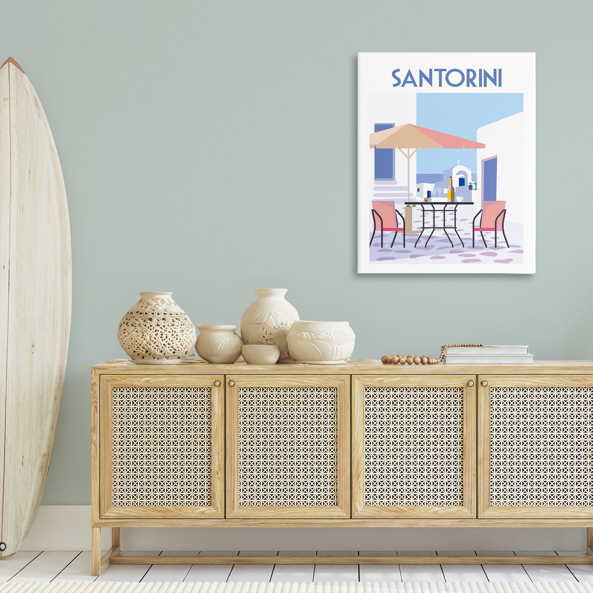 Stupell Industries Santorini Bistro Poster Scenic & Cityscapes Painting Wrapped Canvas Art Print Wall Art, 30 x 40
