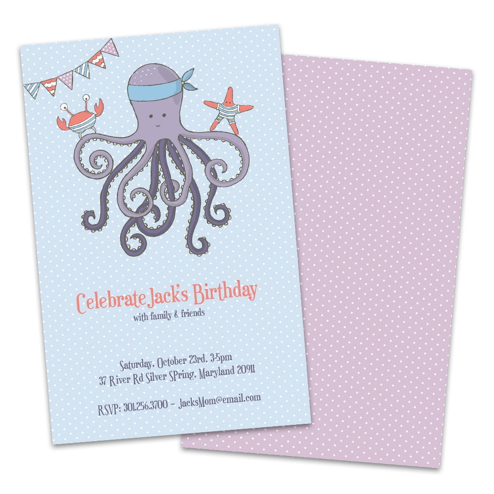 Personalized Octopus Birthday Party Invitations