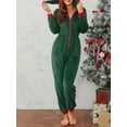 thumbnail image 6 of Michellecmm Women Christmas Hooded One-piece Trousers Coral Fleece Solid Color Zipper Jumpsuit Lady Winter Thermal Home Wear, 6 of 9