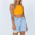 thumbnail image 2 of Top corto con cuello redondo, versátil, sin mangas, transpirable, con espalda cruzada, camisetas sin mangas para mujeres y niñas, amarillo S, 2 of 8