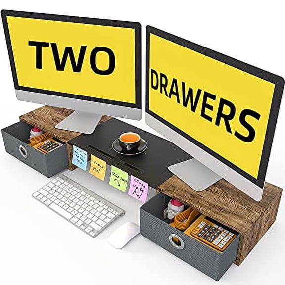 WESTREE Ergonomic Design Dual Monitor Stand Desk Riser, Rustic Brown