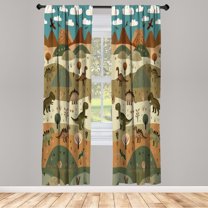 Ambesonne Dinosaur Curtains, Dino Land Mountain Cartoon, Pair of 28"x84", Khaki Salmon Redwood