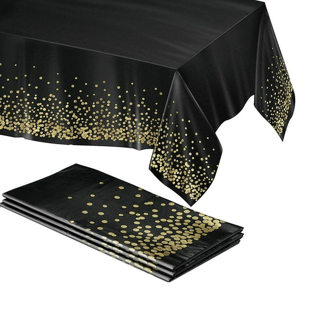 Black and Gold Plastic Tablecloth 4 Pack 54 x 108 Gold Dot