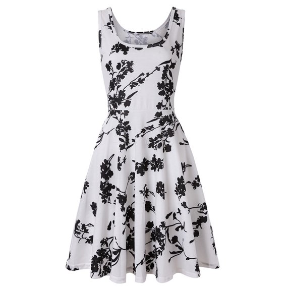 IROINNID A-Line Dress For Women Sleeveless Printed Skinny Tank Dress Long Dress V-Neck Knee-Length Dress