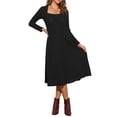 thumbnail image 1 of Vestido de suéter de punto para mujer Inspire Chic, con cuello cuadrado, decoración de botones, vestido midi acampanado con bolsillos, negro, talla XS, 1 of 6