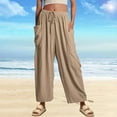 thumbnail image 2 of Beugl Linen Pants Women, 2024 Womens Casual Wide Leg Linen Pants Loose Lightweigt Beach Palazzo Pants, Wide Leg Pants Woman, Capri Pants for Women Khaki S, 2 of 7