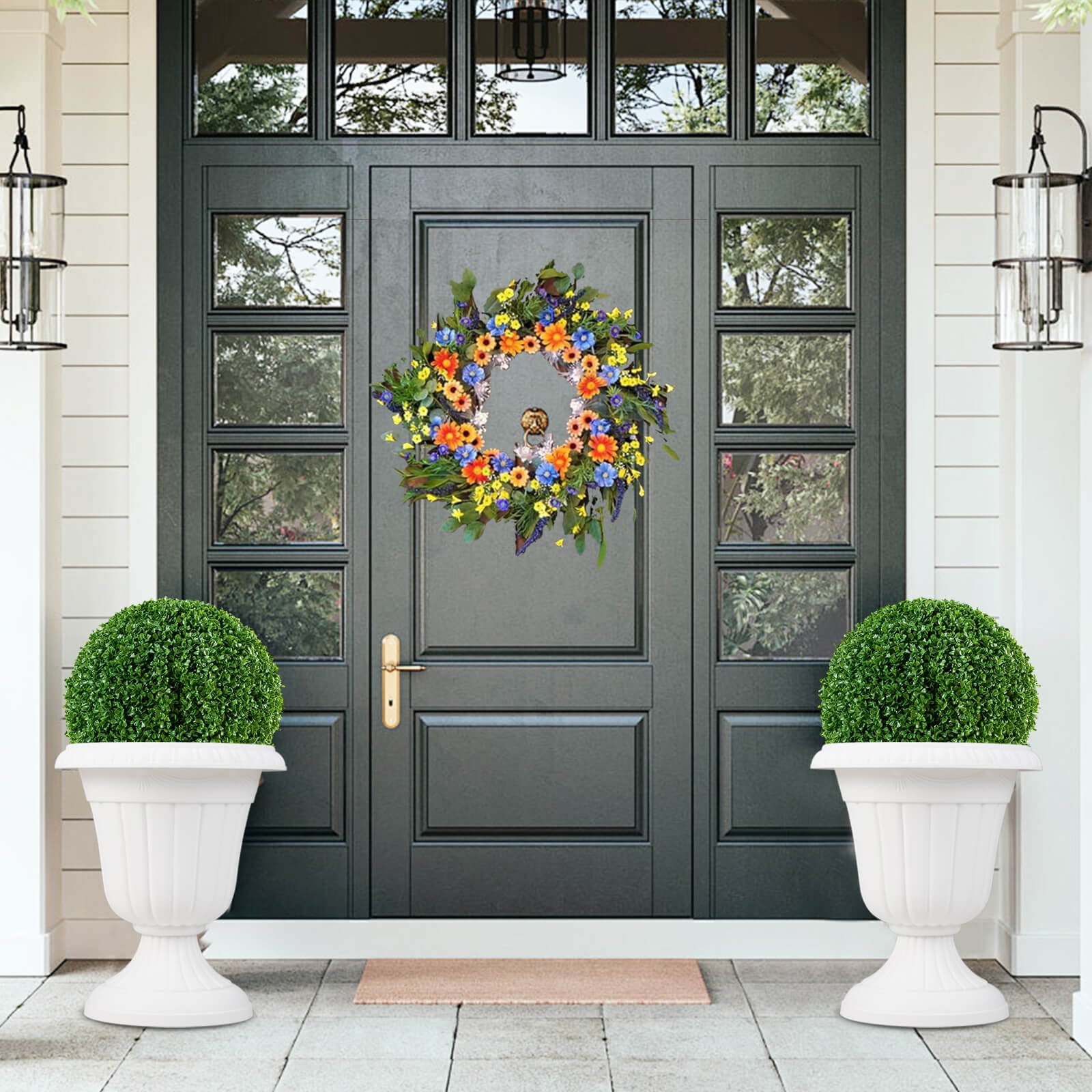 Costway 18 inch Tall Vintage Planters Set of 4 with Pedestal Base & Pre-marked Drain Hole White