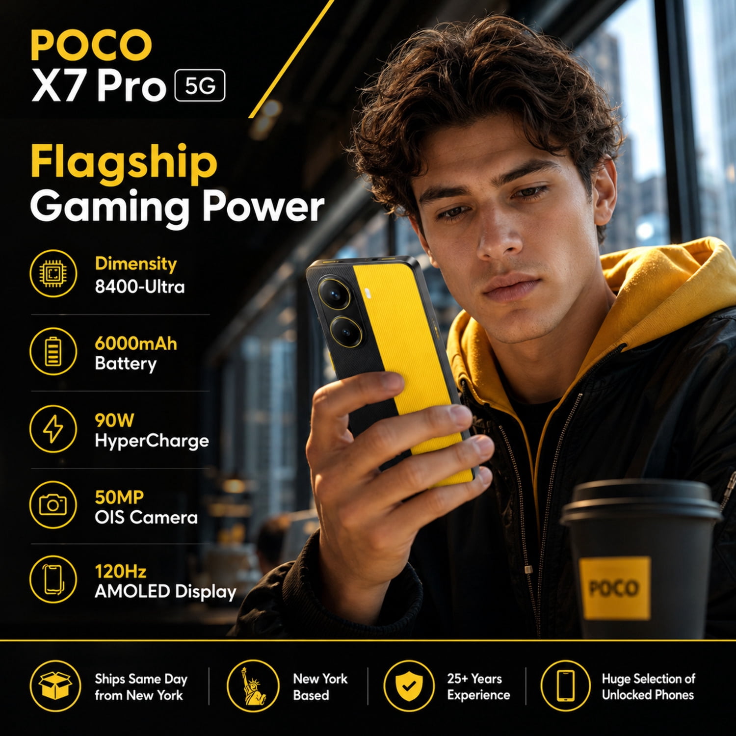 Xiaomi Poco X7 PRO 5G 256GB ROM 8GB RAM Dual SIM GSM Unlocked - Yellow