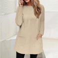 thumbnail image 3 of JUUYY Women's Casual Long Sleeve Round Neck Pocket T Shirts Blouses Regular Fit Solid Color Tunic Shirt Tops Khaki XXL, 3 of 5