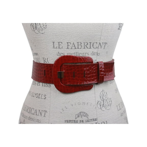 Ladies Croco Print Western Buckle Patent Leather Wide Fashion Belt