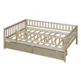 thumbnail image 4 of Low Wood Bed with Fence Guardrails for Kids, Full Size Platform Bed Frame Montessori Bed with 2 Storage Drawers & Slats System for Boys Girls Bedroom, No Box Spring Required, (Brown, Full Size), 4 of 8