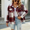 thumbnail image 5 of Fanxing 2025 Clearance Women Plaid Shacket Woolen Brushed Lapel Pocketed Button Down Shirt Fall Jackets Short Jacket Coats S,M,L,XL, 5 of 6