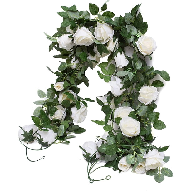 Nvzi 3 piezas de 6,56 pies de flores artificiales de rosa de seda para colgar en la boda, guirnaldas para decoración del hogar, exterior e interior, flores (champán)