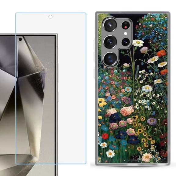 OneToughShield ® Compatible with Samsung Galaxy S24 Ultra, Shockproof Phone Case, with Tempered Glass Screen Protector - Flowery Garden