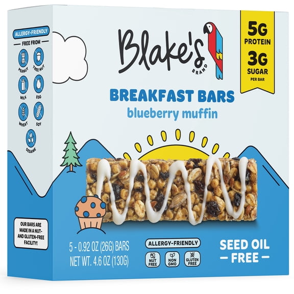 Blake's Blueberry Muffin Breakfast Bars Protein, 4.6oz, 5 Count