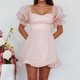 thumbnail image 1 of Vestido De Mujer Vestido casual de dama Cuello cuadrado Manga farol Cómodo Sin espalda Slim Fit Party Clubwear Cgtredaw Rosa M para Mujer, 1 of 1