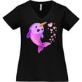 thumbnail image 3 of Inktastic Valentine's Day Cute Pink Narwhal with Hearts Women's Plus Size V-Neck T-Shirt, 3 of 5