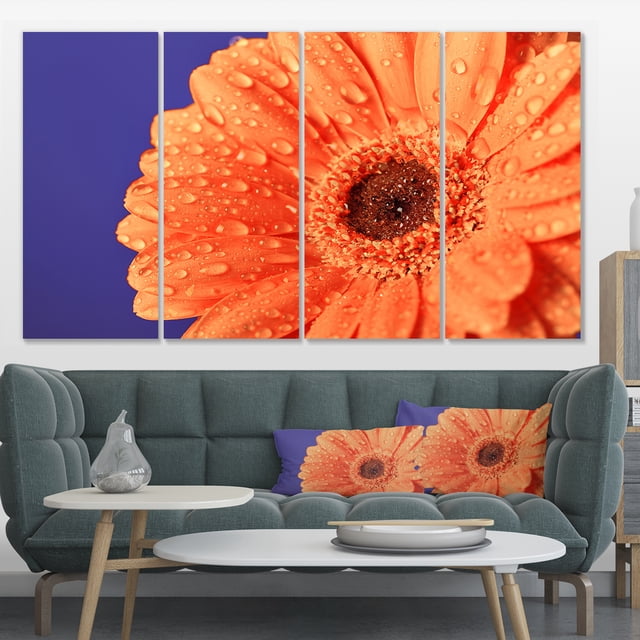 Orange Daisy On Purple Background - Floral Canvas Art Print