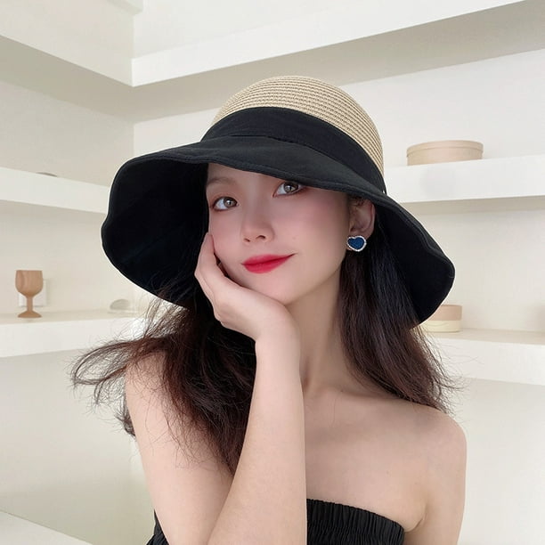 Womens Sun Straw Hat Wide Brim UV UPF 50 Summer Hat Foldable Roll