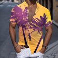 thumbnail image 2 of Camisas De Lino Para Hombre Hombres Casual Manga corta Primavera Verano Turndown Neck 3D Impreso Camisas Moda Top Blusa Camisas (Yellow, S), 2 of 4